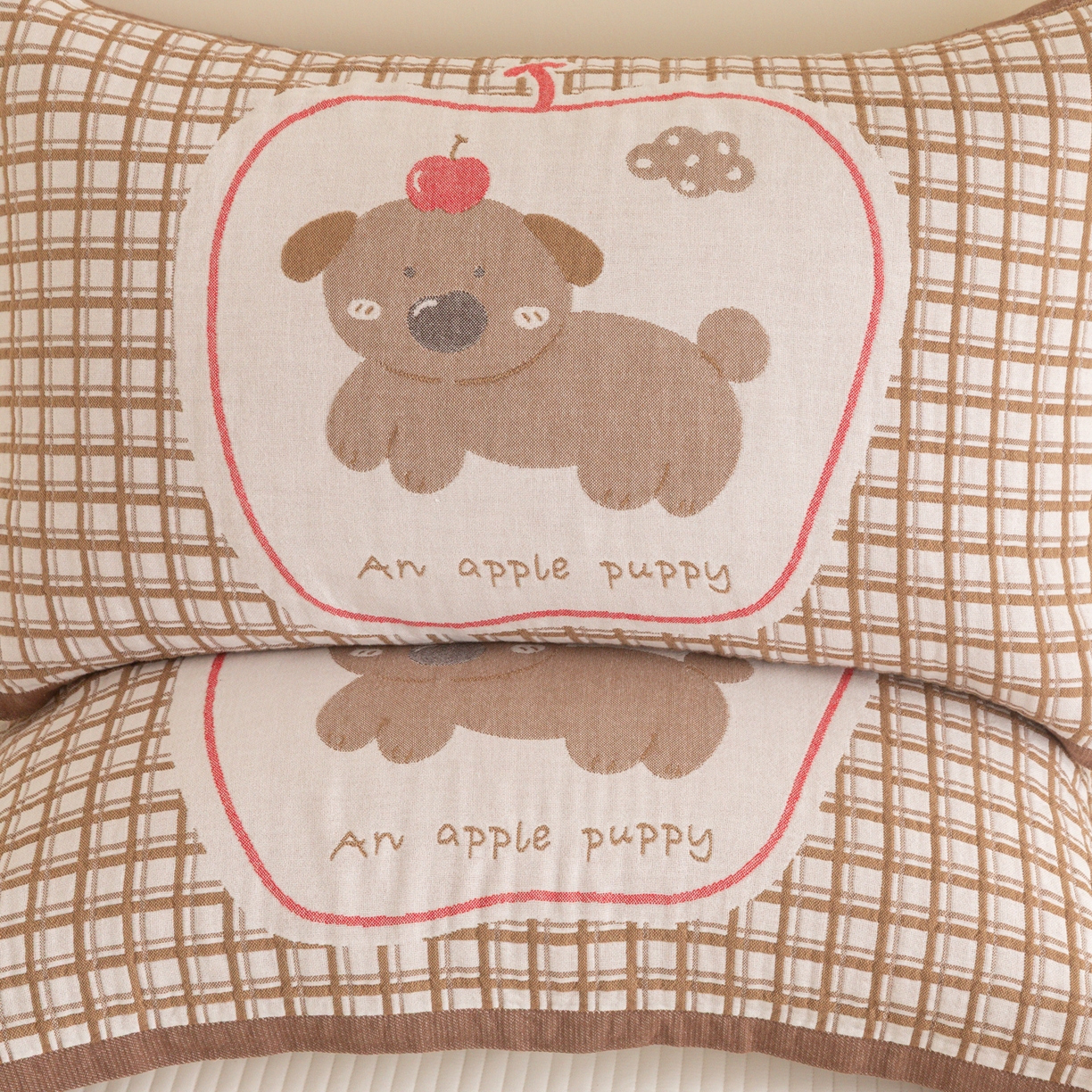 91家纺网 家纺一手货源 找家纺 乐家毛巾被（工厂自产自销） 2026新款四层色织全棉提花纱布软萌枕巾 樱桃小狗