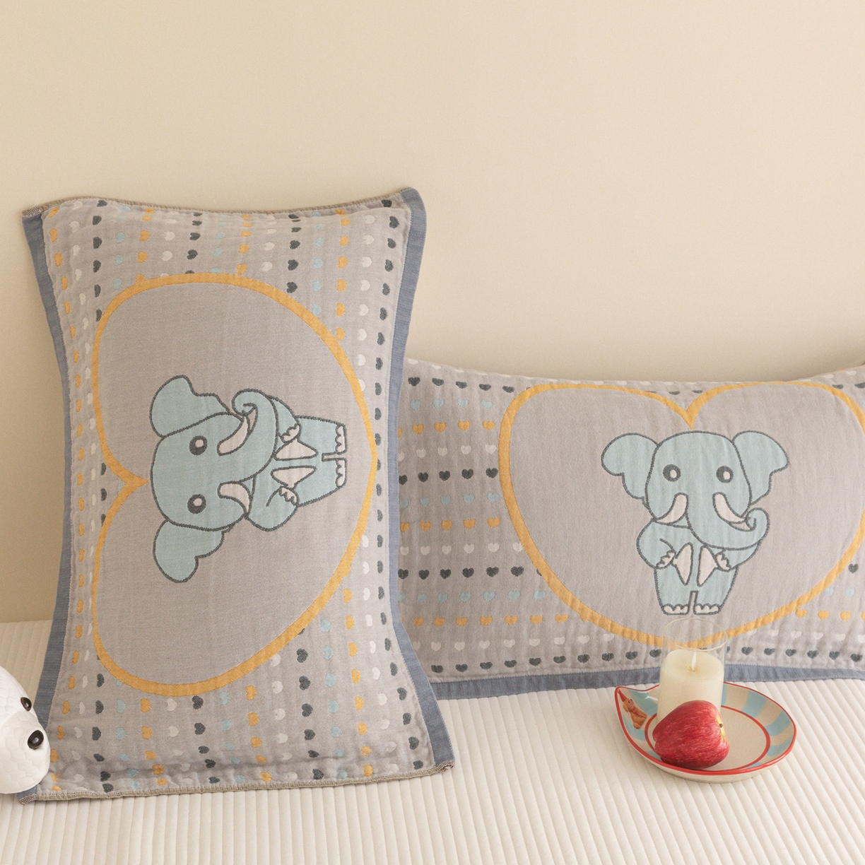 91家纺网 家纺一手货源 找家纺 乐家毛巾被（工厂自产自销） 2026新款四层色织全棉提花纱布软萌枕巾 长鼻象