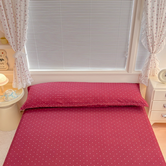 91家纺网 家纺一手货源 找家纺 爱多多家居 2026新款水洗古棉枕套长枕套单枕套 枕套单件 酒红波点