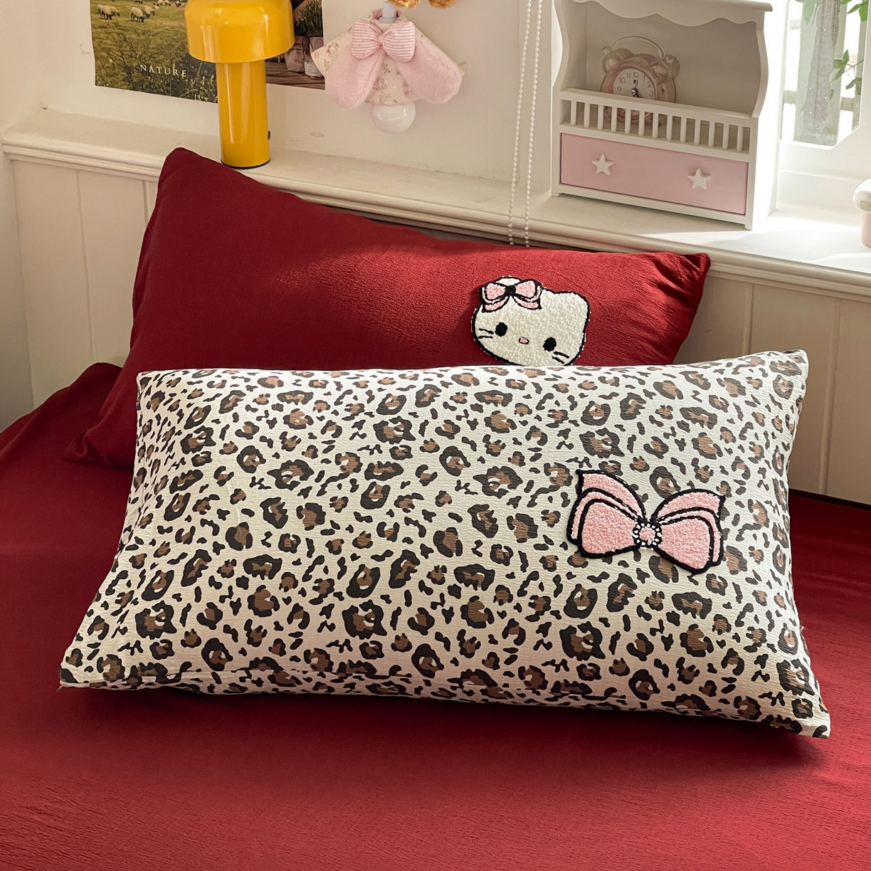 91家纺网 家纺一手货源 找家纺 花伞家居 2026新款皱皱纱毛巾绣豹纹喵四件套含买家秀 小香猫-卡其豹纹