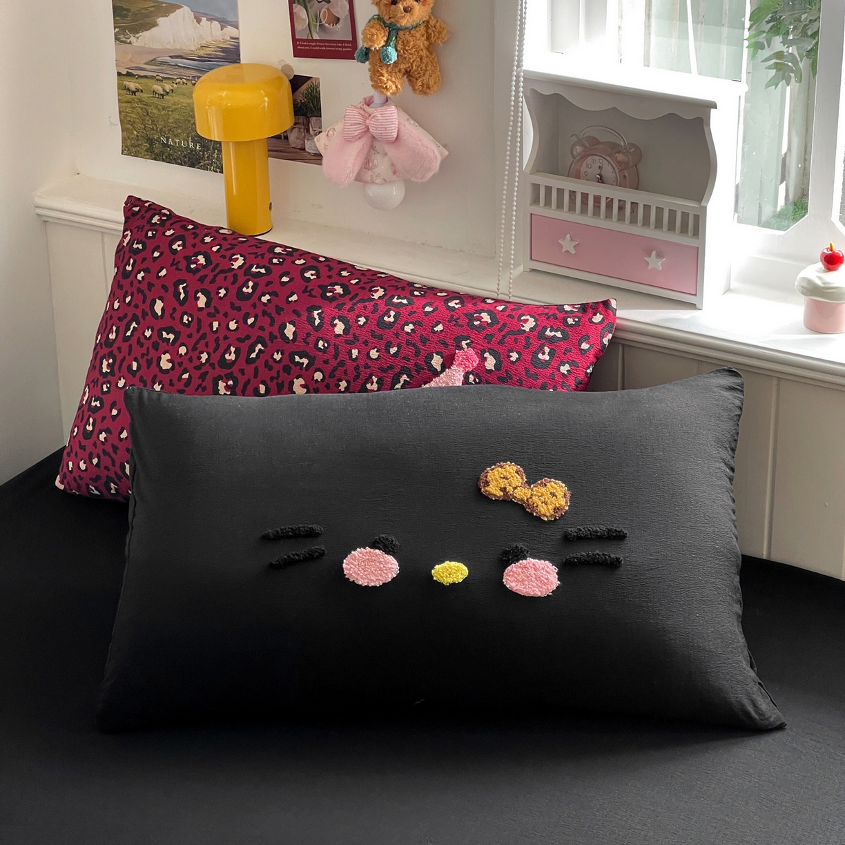 91家纺网 家纺一手货源 找家纺 花伞家居 2026新款皱皱纱毛巾绣豹纹喵四件套含买家秀 星星猫-热情豹纹