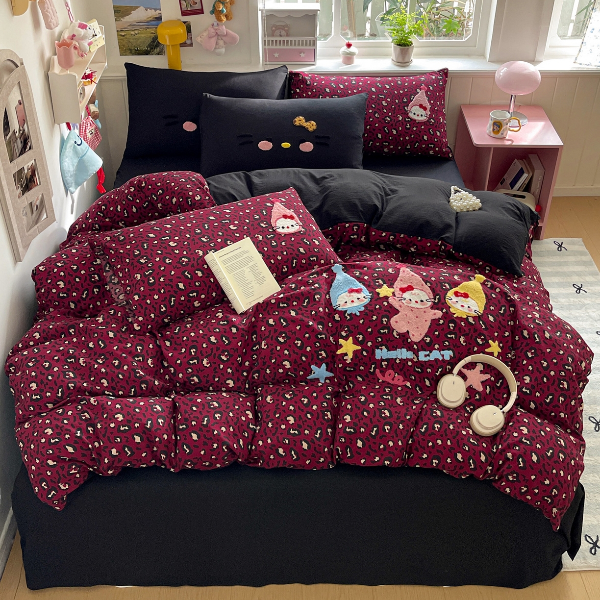 91家纺网 家纺一手货源 找家纺 花伞家居 2026新款皱皱纱毛巾绣豹纹喵四件套含买家秀 星星猫-热情豹纹