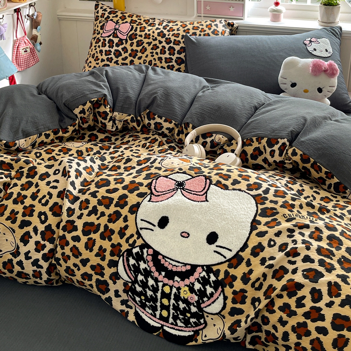 花伞家居 2026新款皱皱纱毛巾绣豹纹喵四件套含买家秀 小香猫-黄豹纹