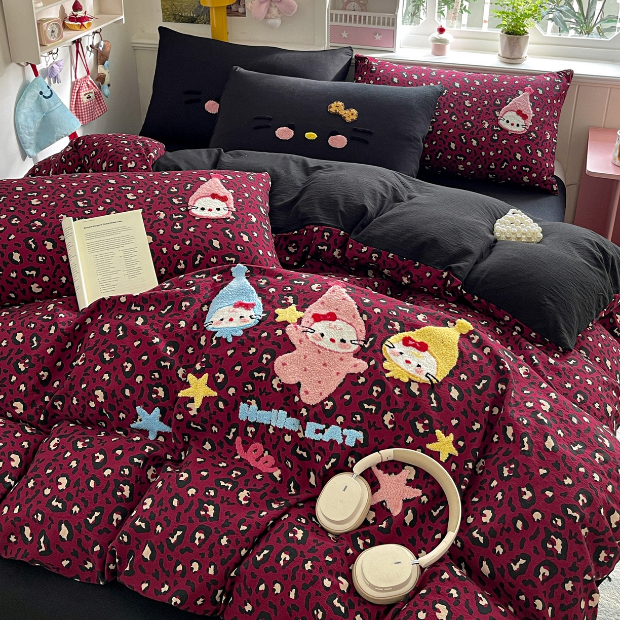 91家纺网 家纺一手货源 找家纺 花伞家居 2026新款皱皱纱毛巾绣豹纹喵四件套含买家秀 星星猫-热情豹纹