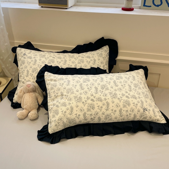 91家纺网 家纺一手货源 找家纺 （总）小丸子家纺（不发货） 2025秋冬新款复古小清新花边款40支全棉纯棉轻法式13372小清新喷气印花四件套被套床单床笠三件套