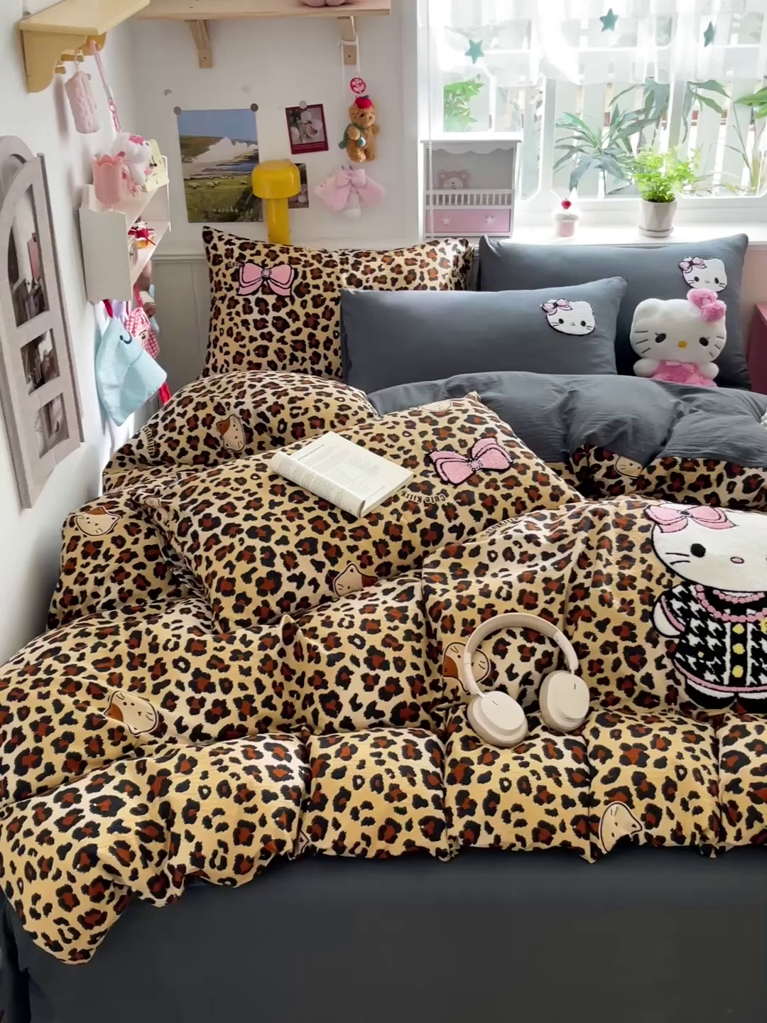 91家纺网 家纺一手货源 找家纺 花伞家居 2026新款皱皱纱毛巾绣豹纹喵四件套含买家秀 小香猫-黄豹纹