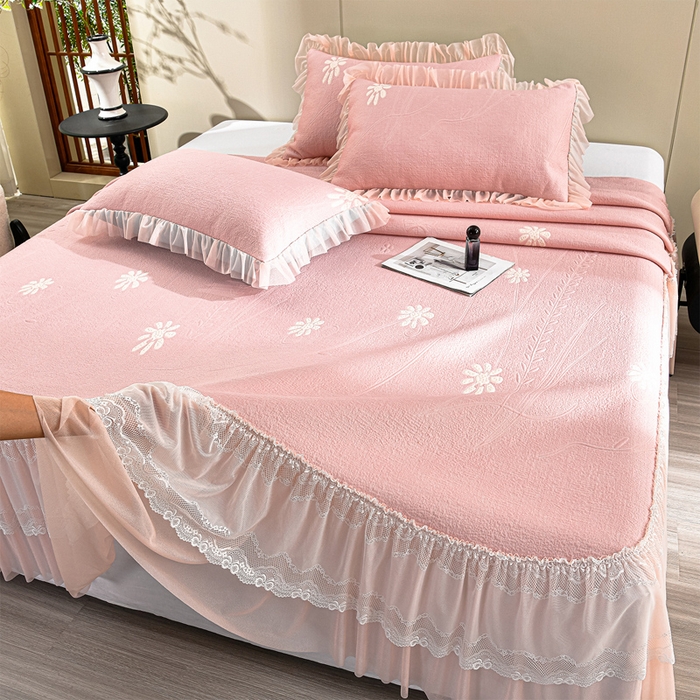 91家纺网 家纺一手货源 找家纺 （总）梦之星 2026新款提花面料530克PE凉感因子冰豆豆床裙三件套