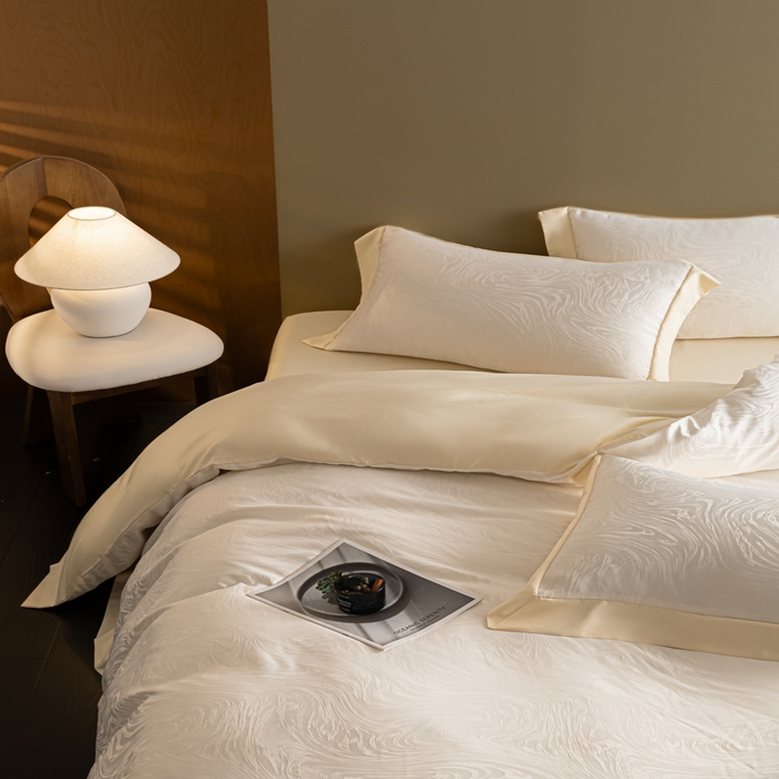 91家纺网 家纺一手货源 找家纺 爱彼家纺 2026新款高端轻奢亲肤冰丝提花四件套新升级款-提花冰丝系列一 星空（奶白）