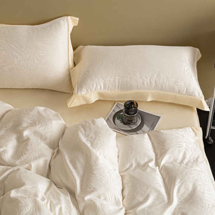 91家纺网 家纺一手货源 找家纺 爱彼家纺 2026新款高端轻奢亲肤冰丝提花四件套新升级款-提花冰丝系列一 星空（奶白）