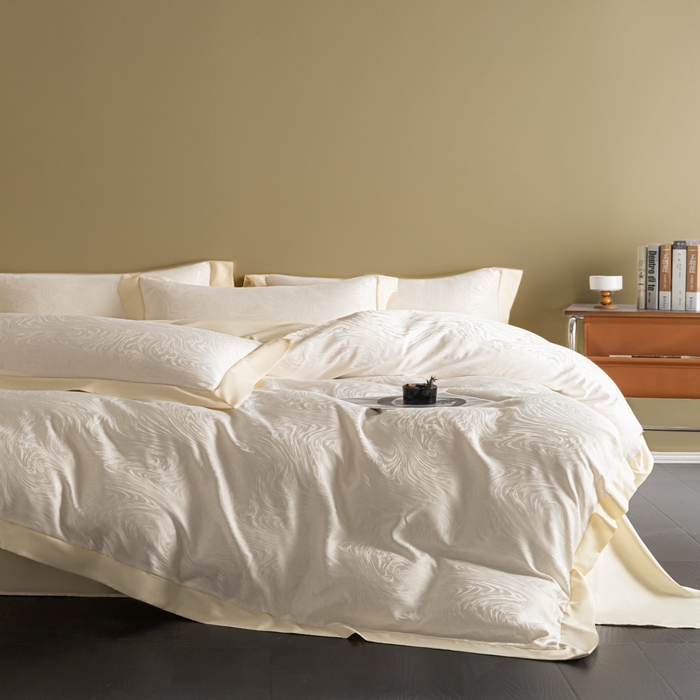 91家纺网 家纺一手货源 找家纺 爱彼家纺 2026新款高端轻奢亲肤冰丝提花四件套新升级款-提花冰丝系列一 星空（奶白）