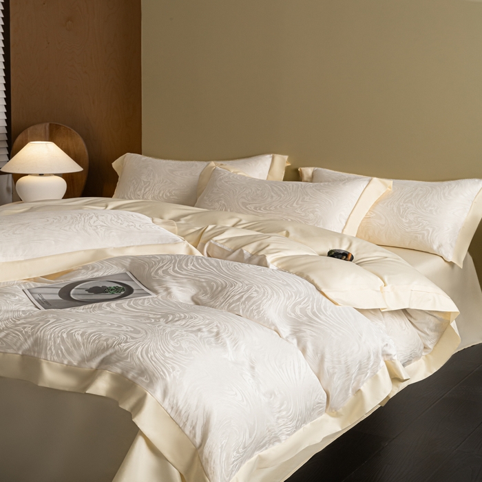 91家纺网 家纺一手货源 找家纺 爱彼家纺 2026新款高端轻奢亲肤冰丝提花四件套新升级款-提花冰丝系列一 星空（奶白）