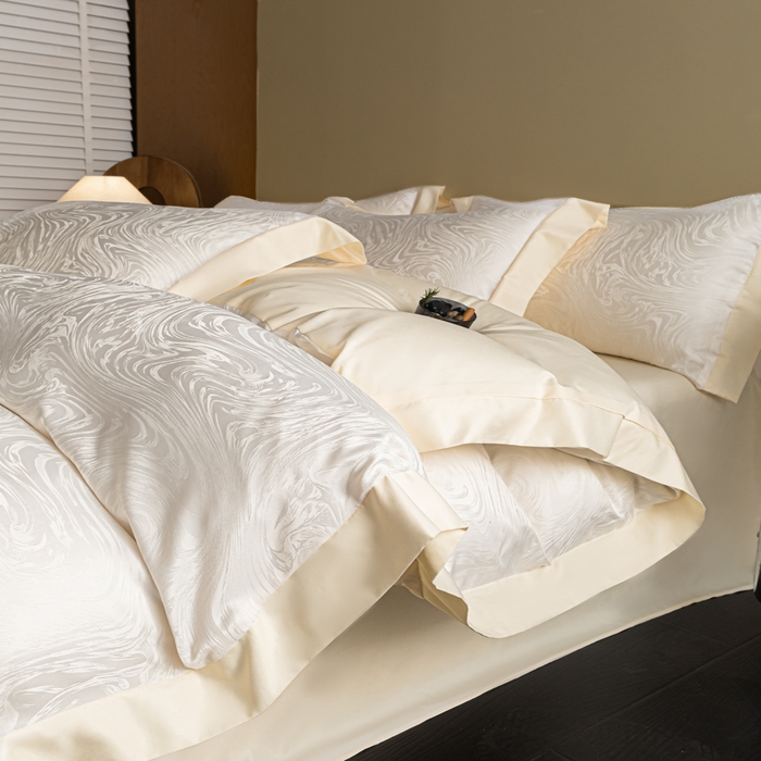 91家纺网 家纺一手货源 找家纺 爱彼家纺 2026新款高端轻奢亲肤冰丝提花四件套新升级款-提花冰丝系列一 星空（奶白）