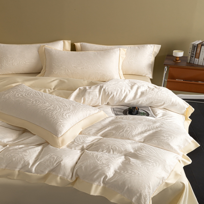 91家纺网 家纺一手货源 找家纺 爱彼家纺 2026新款高端轻奢亲肤冰丝提花四件套新升级款-提花冰丝系列一 星空（奶白）