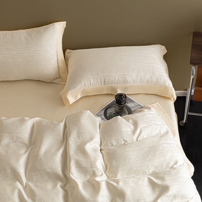 91家纺网 家纺一手货源 找家纺 爱彼家纺 2026新款高端轻奢亲肤冰丝提花四件套新升级款-提花冰丝系列一 流光（奶白）