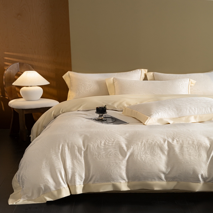 91家纺网 家纺一手货源 找家纺 爱彼家纺 2026新款高端轻奢亲肤冰丝提花四件套新升级款-提花冰丝系列一 星空（奶白）