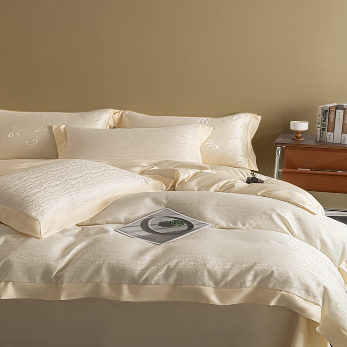 91家纺网 家纺一手货源 找家纺 爱彼家纺 2026新款高端轻奢亲肤冰丝提花四件套新升级款-提花冰丝系列一 流光（奶白）