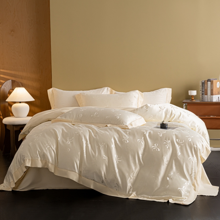爱彼家纺 2026新款高端轻奢亲肤冰丝提花四件套新升级款-提花冰丝系列一 雅蝶（奶白）