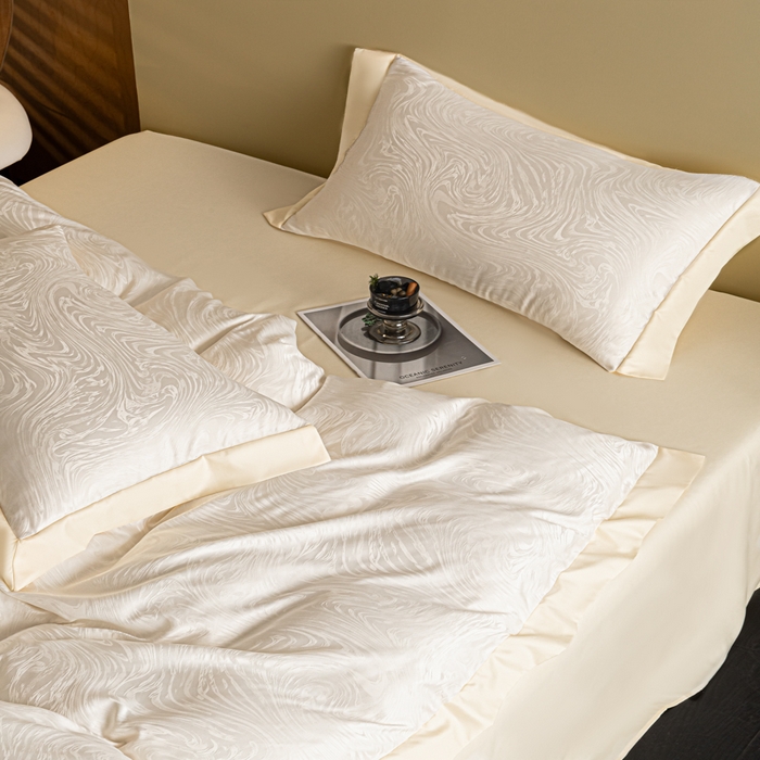 91家纺网 家纺一手货源 找家纺 爱彼家纺 2026新款高端轻奢亲肤冰丝提花四件套新升级款-提花冰丝系列一 星空（奶白）