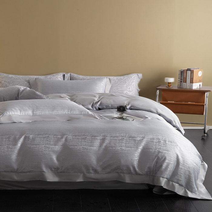 91家纺网 家纺一手货源 找家纺 爱彼家纺 2026新款高端轻奢亲肤冰丝提花四件套新升级款-提花冰丝系列一 流光（浅灰）