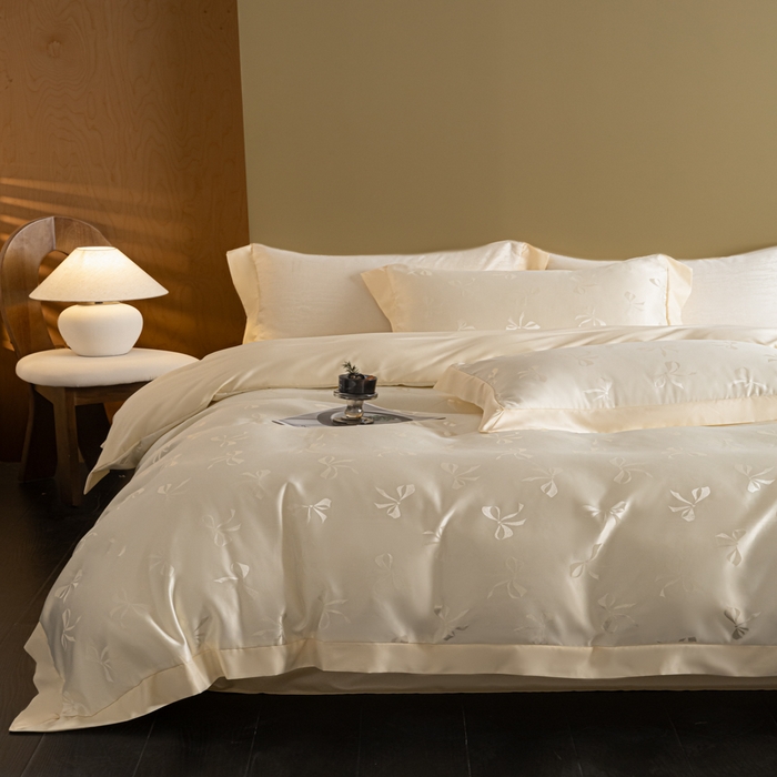 91家纺网 家纺一手货源 找家纺 爱彼家纺 2026新款高端轻奢亲肤冰丝提花四件套新升级款-提花冰丝系列一 雅蝶（奶白）