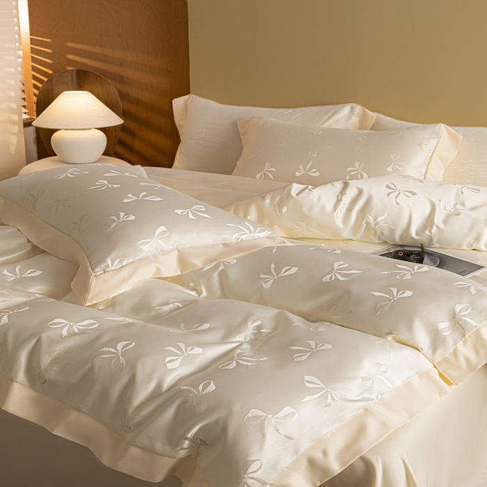 91家纺网 家纺一手货源 找家纺 爱彼家纺 2026新款高端轻奢亲肤冰丝提花四件套新升级款-提花冰丝系列一 雅蝶（奶白）