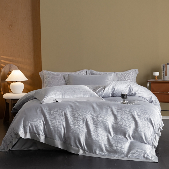 爱彼家纺 2026新款高端轻奢亲肤冰丝提花四件套新升级款-提花冰丝系列一 流光（浅灰）