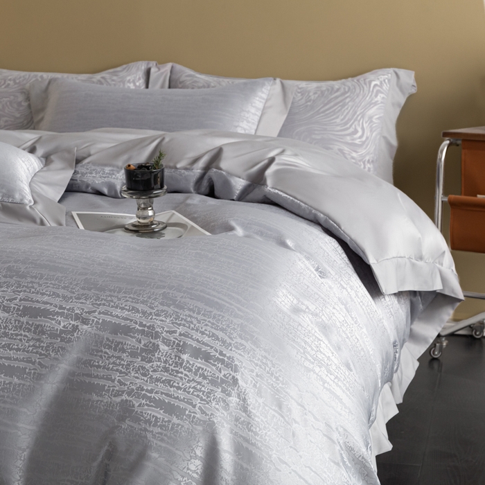 91家纺网 家纺一手货源 找家纺 爱彼家纺 2026新款高端轻奢亲肤冰丝提花四件套新升级款-提花冰丝系列一 流光（浅灰）