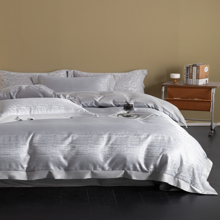 91家纺网 家纺一手货源 找家纺 爱彼家纺 2026新款高端轻奢亲肤冰丝提花四件套新升级款-提花冰丝系列一 流光（浅灰）