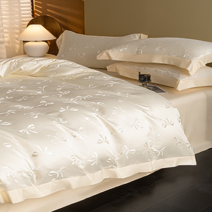 91家纺网 家纺一手货源 找家纺 爱彼家纺 2026新款高端轻奢亲肤冰丝提花四件套新升级款-提花冰丝系列一 雅蝶（奶白）