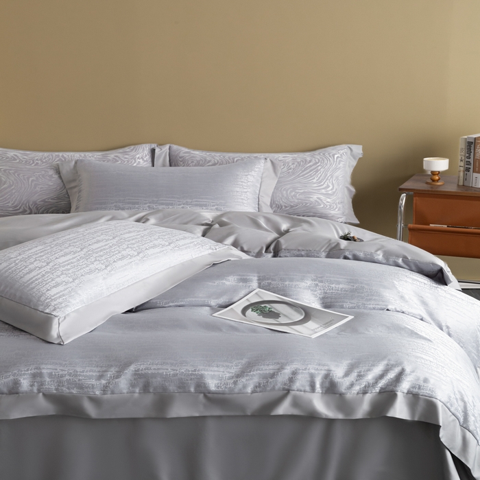 91家纺网 家纺一手货源 找家纺 爱彼家纺 2026新款高端轻奢亲肤冰丝提花四件套新升级款-提花冰丝系列一 流光（浅灰）