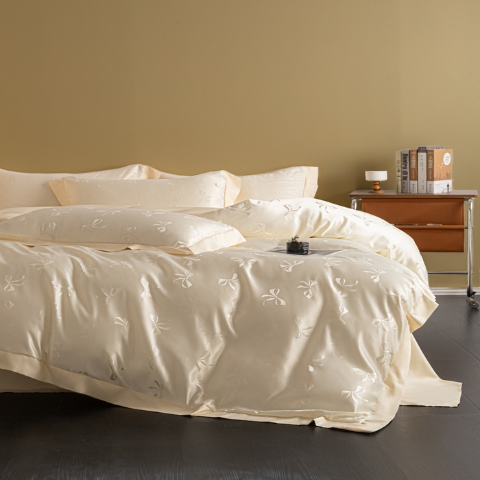 91家纺网 家纺一手货源 找家纺 爱彼家纺 2026新款高端轻奢亲肤冰丝提花四件套新升级款-提花冰丝系列一 雅蝶（奶白）