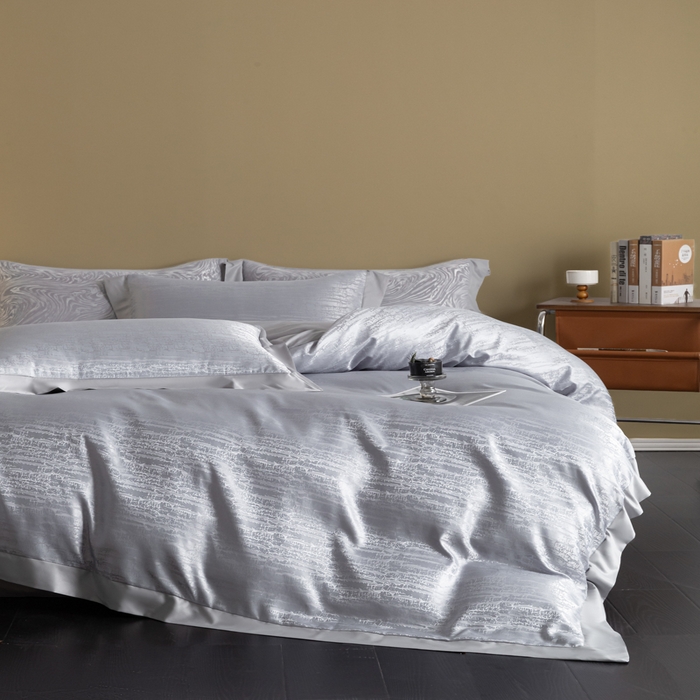 91家纺网 家纺一手货源 找家纺 爱彼家纺 2026新款高端轻奢亲肤冰丝提花四件套新升级款-提花冰丝系列一 流光（浅灰）