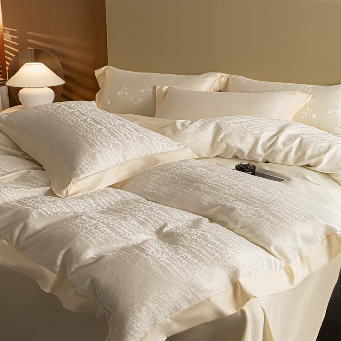 91家纺网 家纺一手货源 找家纺 爱彼家纺 2026新款高端轻奢亲肤冰丝提花四件套新升级款-提花冰丝系列一 流光（奶白）