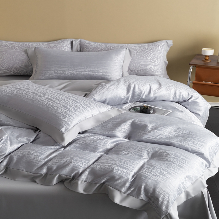 91家纺网 家纺一手货源 找家纺 爱彼家纺 2026新款高端轻奢亲肤冰丝提花四件套新升级款-提花冰丝系列一 流光（浅灰）