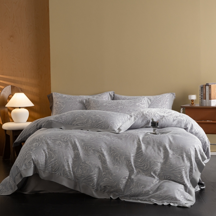 爱彼家纺 2026新款高端轻奢亲肤冰丝提花四件套新升级款-提花冰丝系列一 星空（浅灰）
