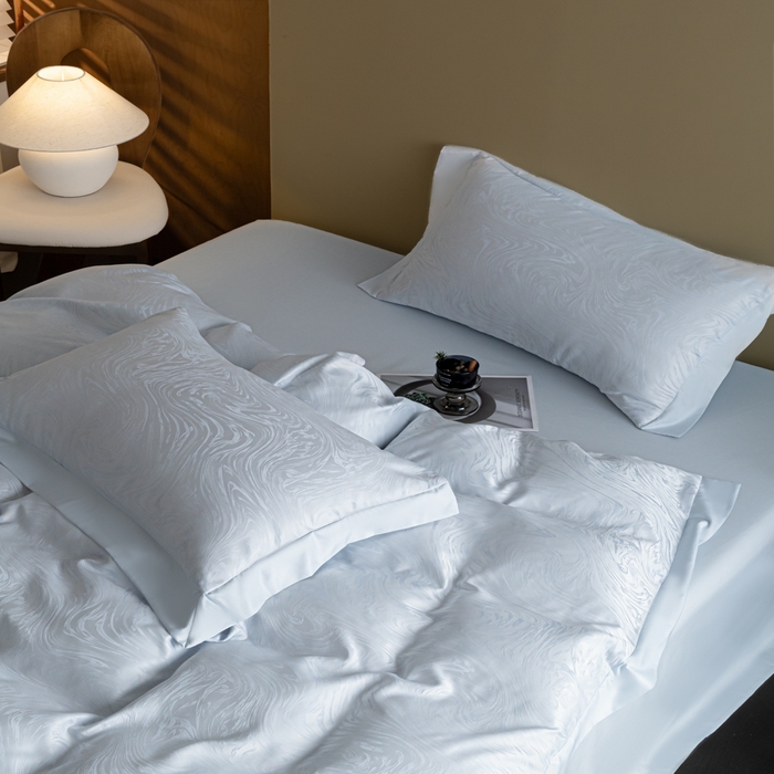 91家纺网 家纺一手货源 找家纺 爱彼家纺 2026新款高端轻奢亲肤冰丝提花四件套新升级款-提花冰丝系列一 星空（淡蓝）