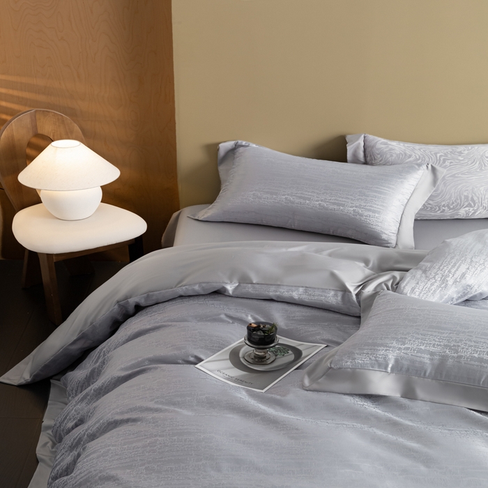 91家纺网 家纺一手货源 找家纺 爱彼家纺 2026新款高端轻奢亲肤冰丝提花四件套新升级款-提花冰丝系列一 流光（浅灰）