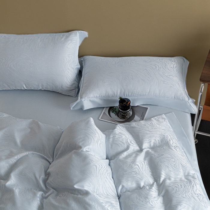 91家纺网 家纺一手货源 找家纺 爱彼家纺 2026新款高端轻奢亲肤冰丝提花四件套新升级款-提花冰丝系列一 星空（淡蓝）