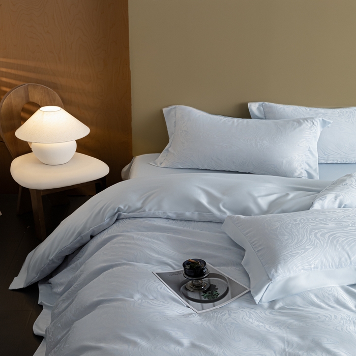 91家纺网 家纺一手货源 找家纺 爱彼家纺 2026新款高端轻奢亲肤冰丝提花四件套新升级款-提花冰丝系列一 星空（淡蓝）