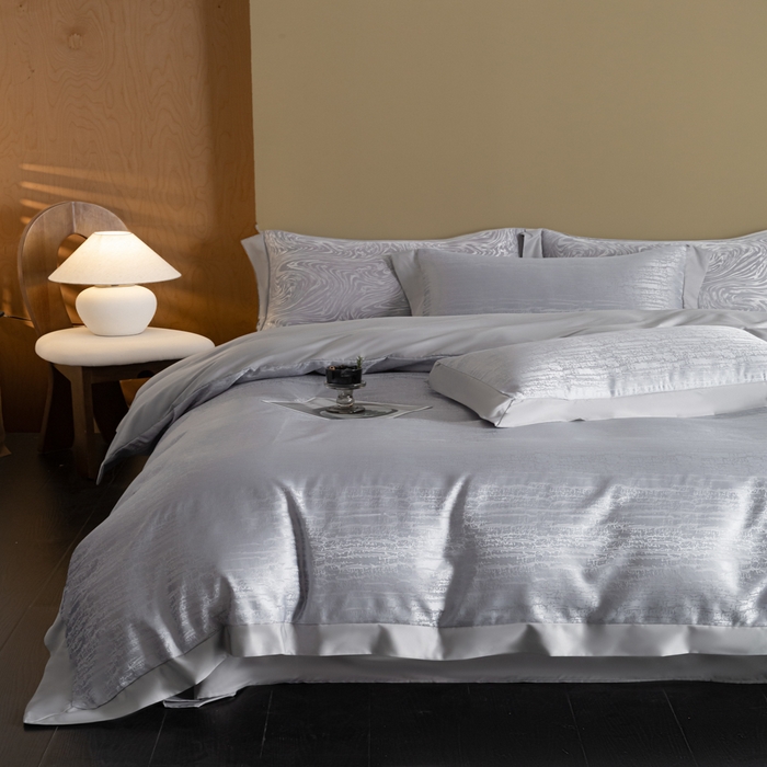 91家纺网 家纺一手货源 找家纺 爱彼家纺 2026新款高端轻奢亲肤冰丝提花四件套新升级款-提花冰丝系列一 流光（浅灰）