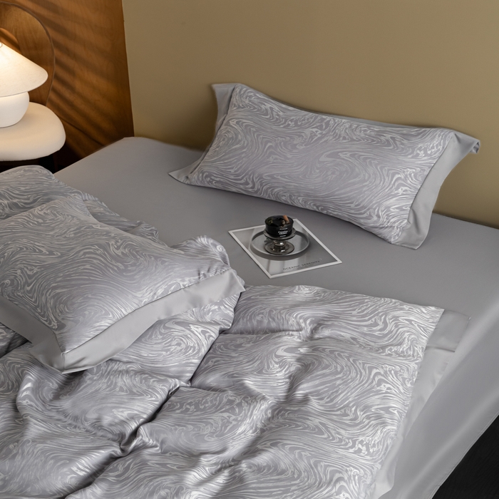 91家纺网 家纺一手货源 找家纺 爱彼家纺 2026新款高端轻奢亲肤冰丝提花四件套新升级款-提花冰丝系列一 星空（浅灰）