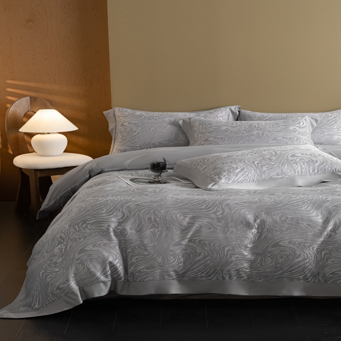 91家纺网 家纺一手货源 找家纺 爱彼家纺 2026新款高端轻奢亲肤冰丝提花四件套新升级款-提花冰丝系列一 星空（浅灰）