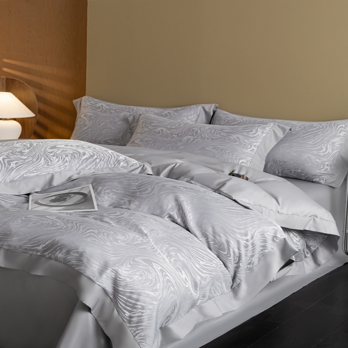 91家纺网 家纺一手货源 找家纺 爱彼家纺 2026新款高端轻奢亲肤冰丝提花四件套新升级款-提花冰丝系列一 星空（浅灰）