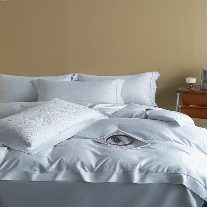 91家纺网 家纺一手货源 找家纺 爱彼家纺 2026新款高端轻奢亲肤冰丝提花四件套新升级款-提花冰丝系列一 星空（淡蓝）