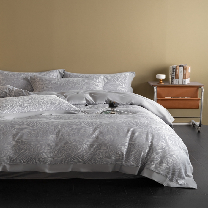 91家纺网 家纺一手货源 找家纺 爱彼家纺 2026新款高端轻奢亲肤冰丝提花四件套新升级款-提花冰丝系列一 星空（浅灰）