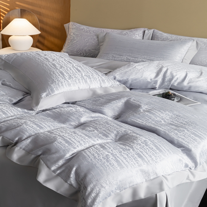 91家纺网 家纺一手货源 找家纺 爱彼家纺 2026新款高端轻奢亲肤冰丝提花四件套新升级款-提花冰丝系列一 流光（浅灰）