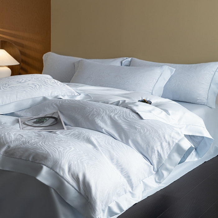 91家纺网 家纺一手货源 找家纺 爱彼家纺 2026新款高端轻奢亲肤冰丝提花四件套新升级款-提花冰丝系列一 星空（淡蓝）