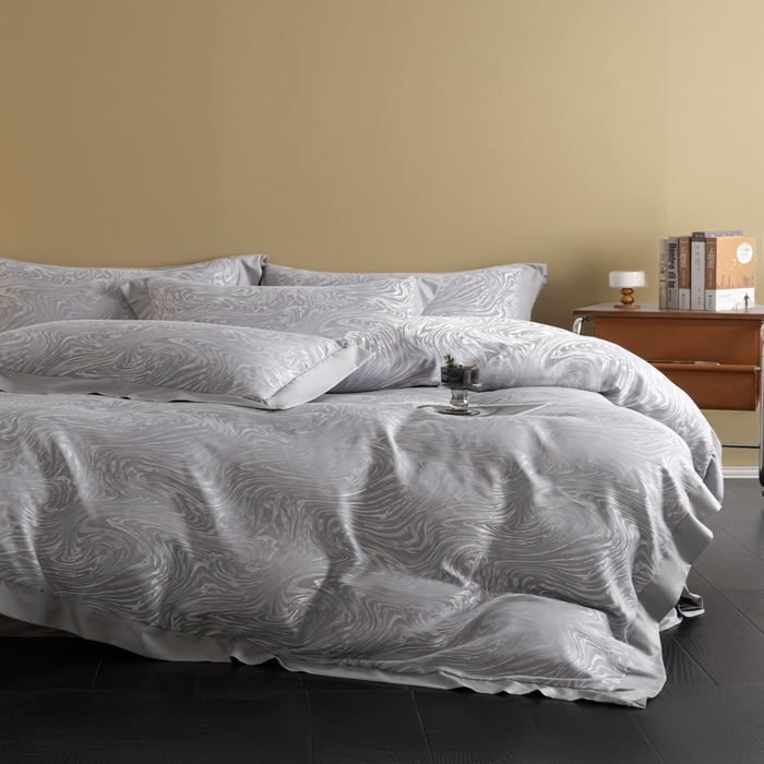 91家纺网 家纺一手货源 找家纺 爱彼家纺 2026新款高端轻奢亲肤冰丝提花四件套新升级款-提花冰丝系列一 星空（浅灰）