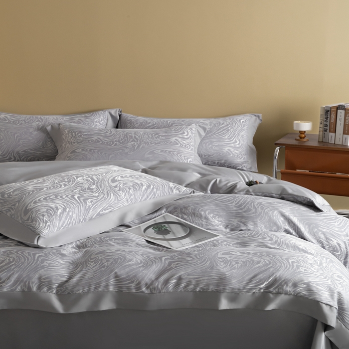 91家纺网 家纺一手货源 找家纺 爱彼家纺 2026新款高端轻奢亲肤冰丝提花四件套新升级款-提花冰丝系列一 星空（浅灰）