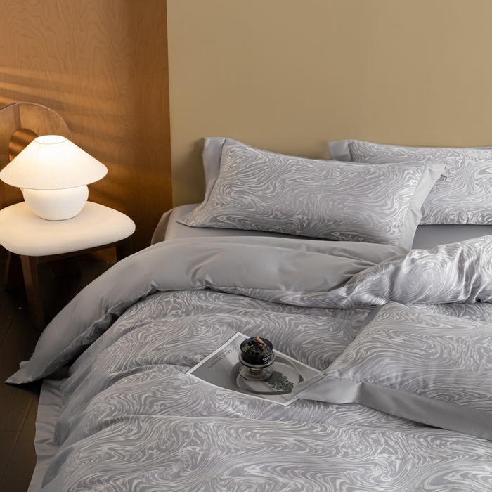 91家纺网 家纺一手货源 找家纺 爱彼家纺 2026新款高端轻奢亲肤冰丝提花四件套新升级款-提花冰丝系列一 星空（浅灰）